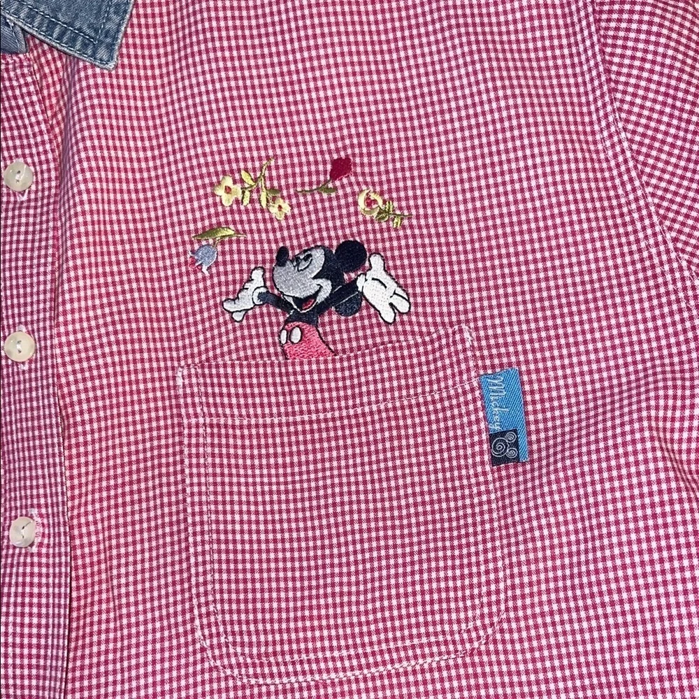 Disney Vintage 90’s Red Checkered Shirt with Denim Collar Mickey Unlimited 26W